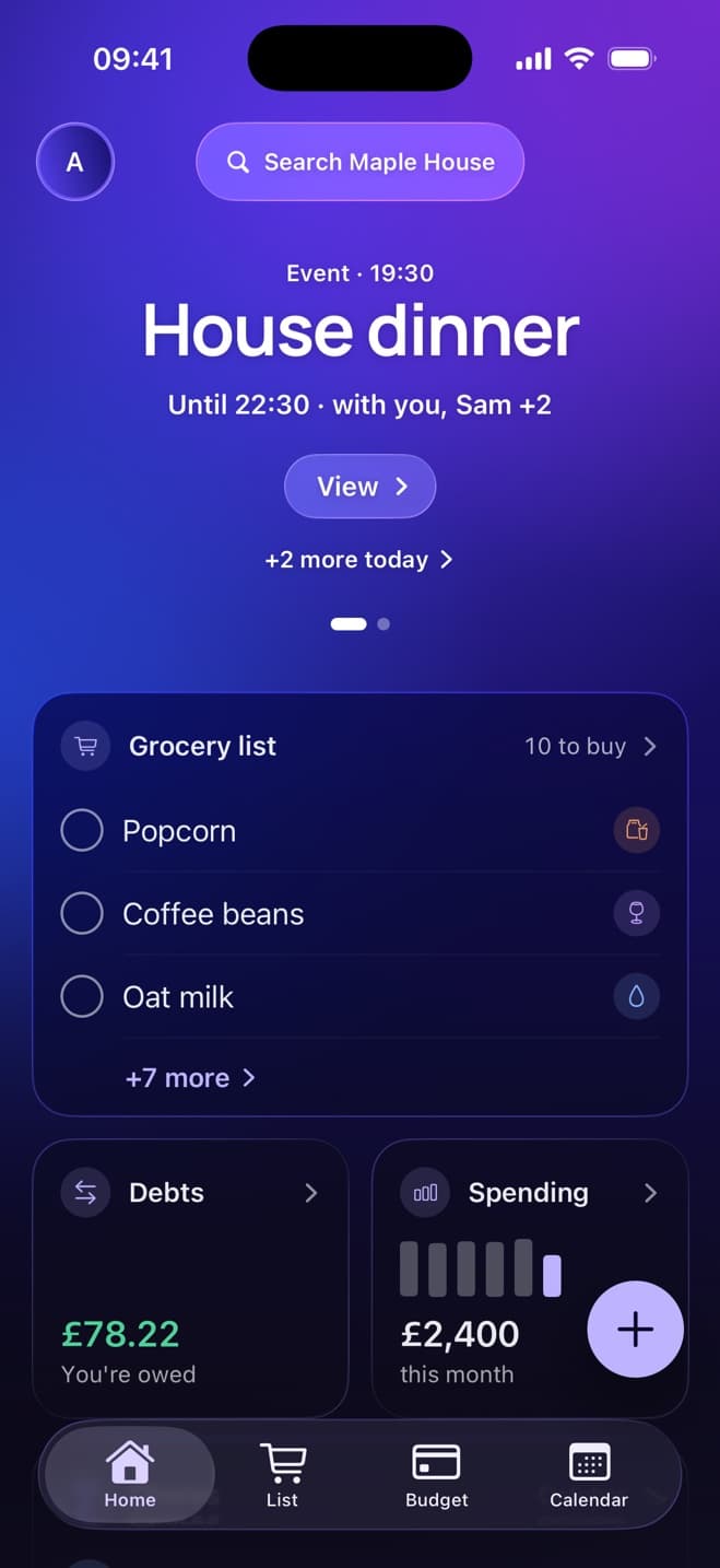 Home in dark mode