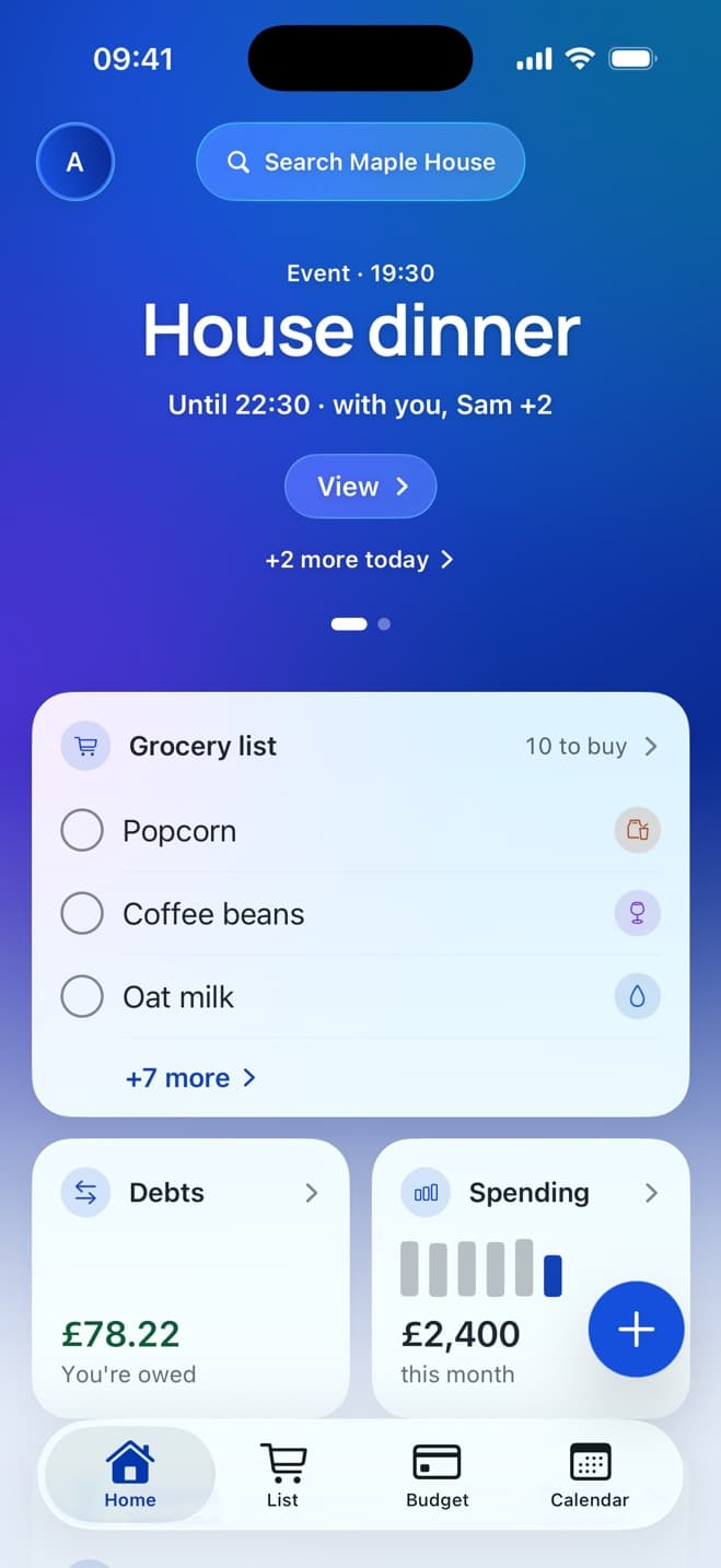The House Plan home screen in the Harbour theme